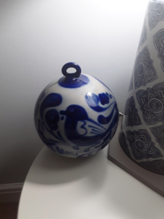 Handpainted ceramic Ball with Hanging Loop 20220510