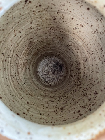 17” inch tall Stoneware Urn - brown with cream brush strokes and swirls E27b9810