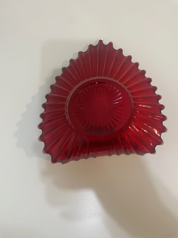 Handled bonbon red glass dish - Fostoria Glass Ruby Heirloom 74231a10