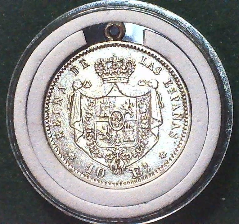 Moneda o medalla de 10 escudos de Isabel II de 1868. Win_2011