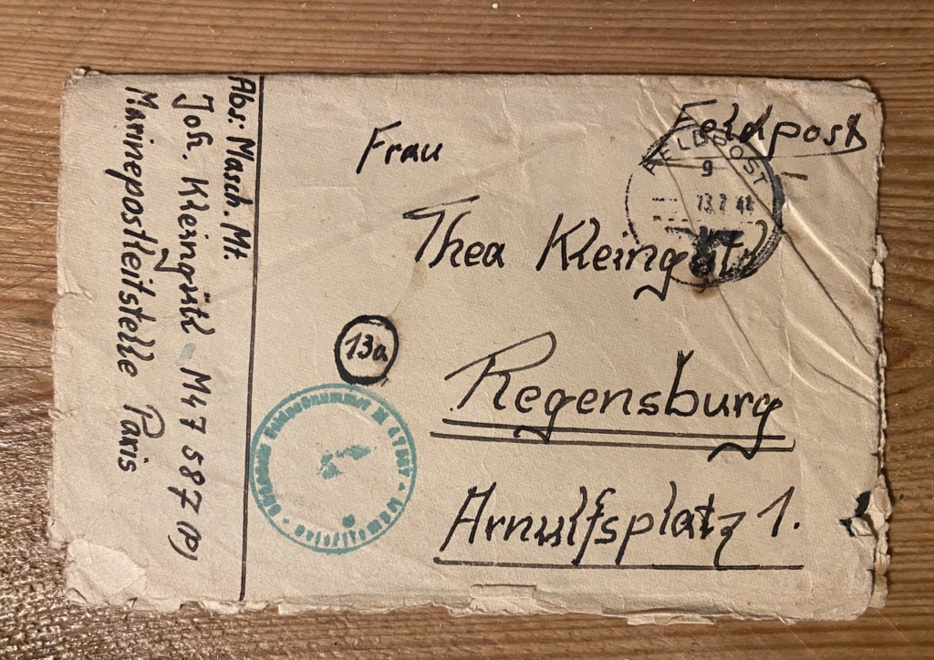 La dernière lettre du Maschinenmaat Johann KLEINGUTL - U-180 - 12. U-Boot Flotille - Bordeaux 66770310