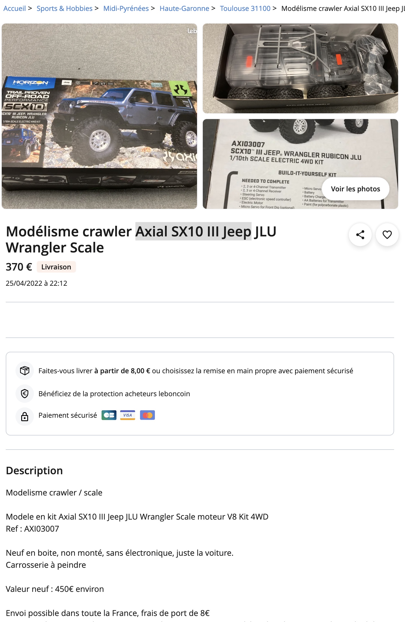 [LBC] Axial SCX10 3 Jeep en kit neuf. Captu362