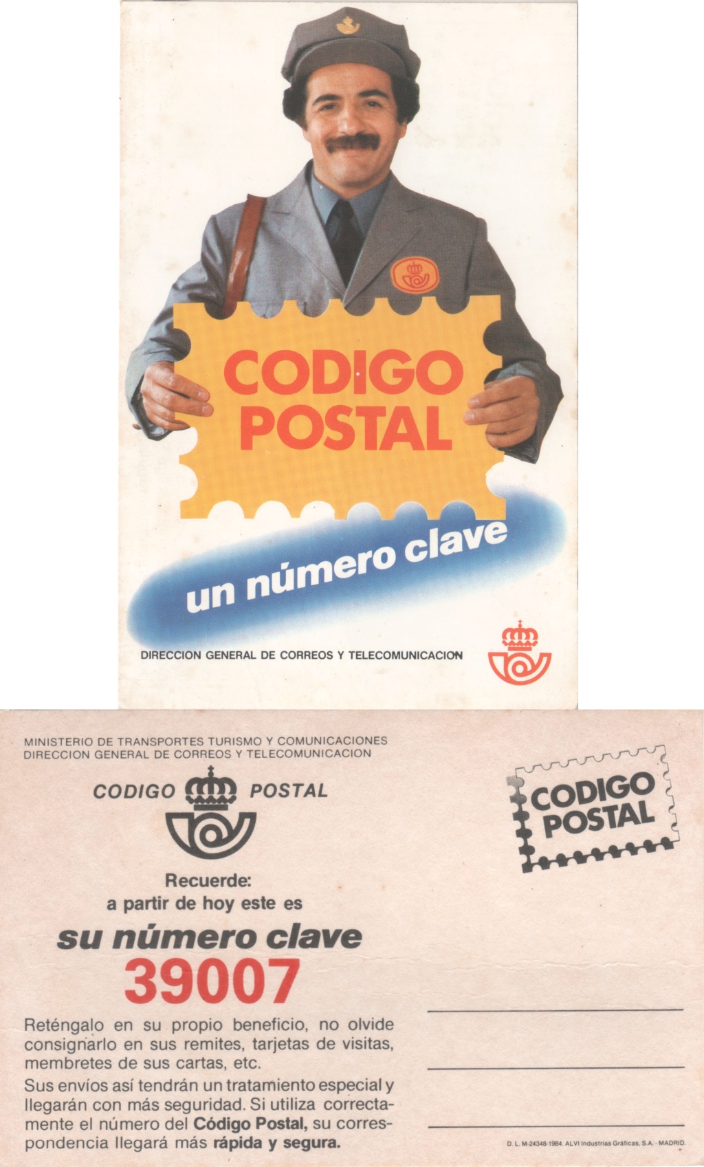 Tarjetas postales de la Dirección General de Correos y Telecomunicación recordando el código postal (1984) Zzz-0111