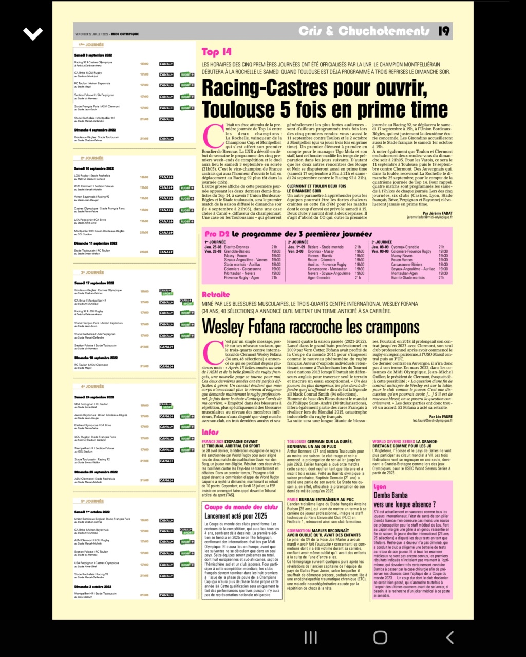 Diffusion des matchs de top 14 saison 2022-2023 Scree553