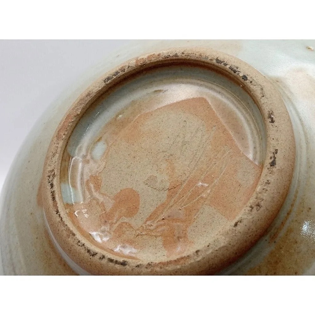 Bulbous pottery with small rough mouth and incised sailboat M2428710