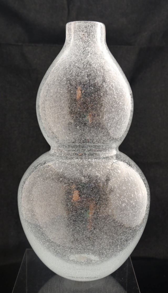 ID Sea Foam, Super Bubble Glass Double Gourd Vase with Cross or T signature P1410610