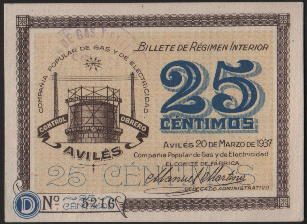 25 Céntimos fábrica de gas Avilés, 1937 25_cen10