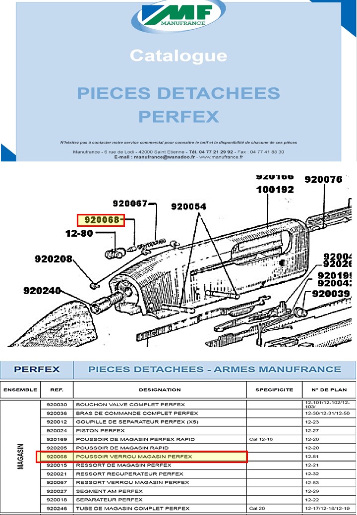 recherche pièce fusil automatique cal12 Perfex Manufrance Ref_pi10